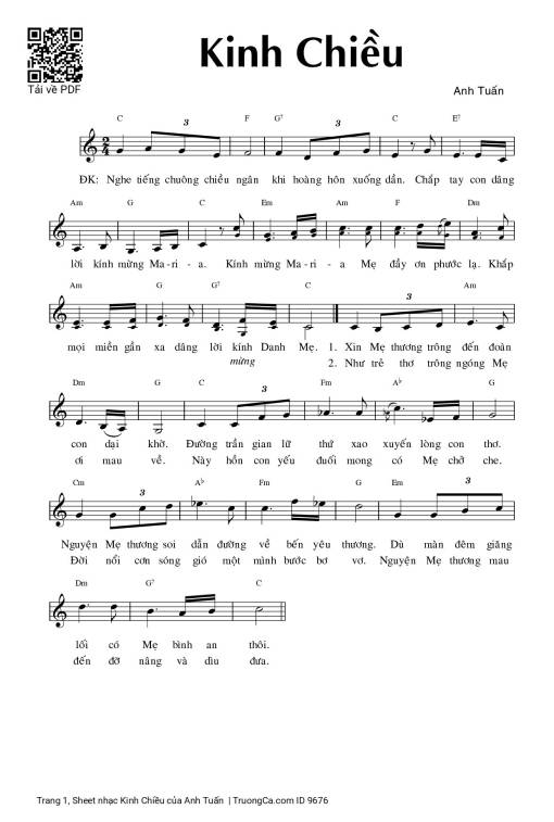 Sheet PDF of Kinh Chiều - Anh Tuấn