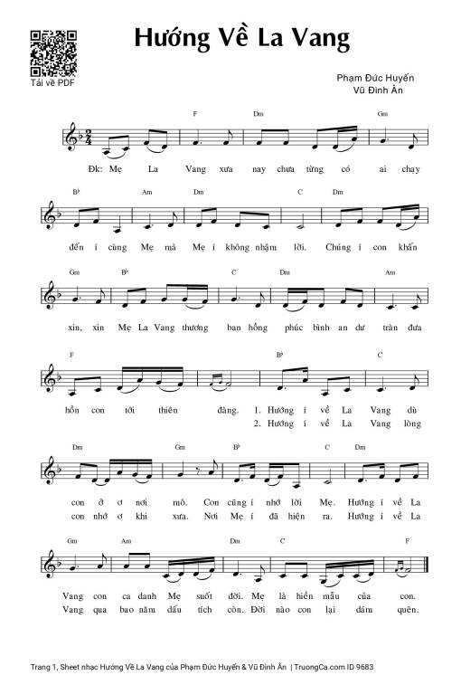 Sheet PDF of Hướng Về La Vang