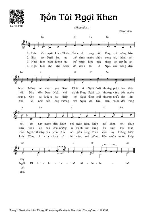 Sheet PDF of Hồn Tôi Ngợi Khen (magnificat)