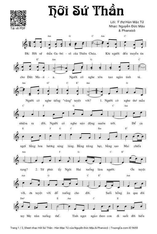 Sheet PDF of Hỡi Sứ Thần - Hàn Mạc Tử