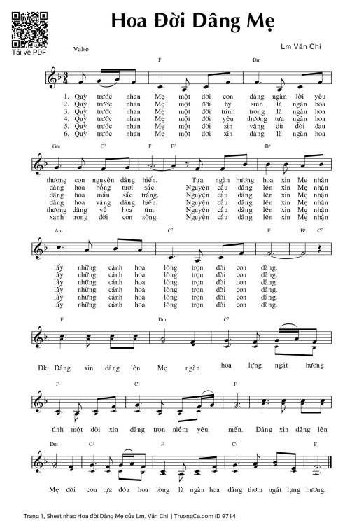 Sheet PDF of Hoa đời Dâng Mẹ