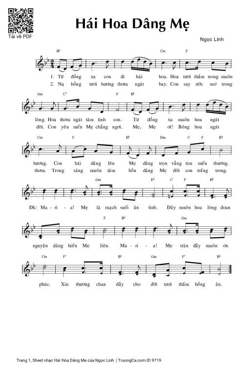 Sheet PDF of Hái Hoa Dâng Mẹ