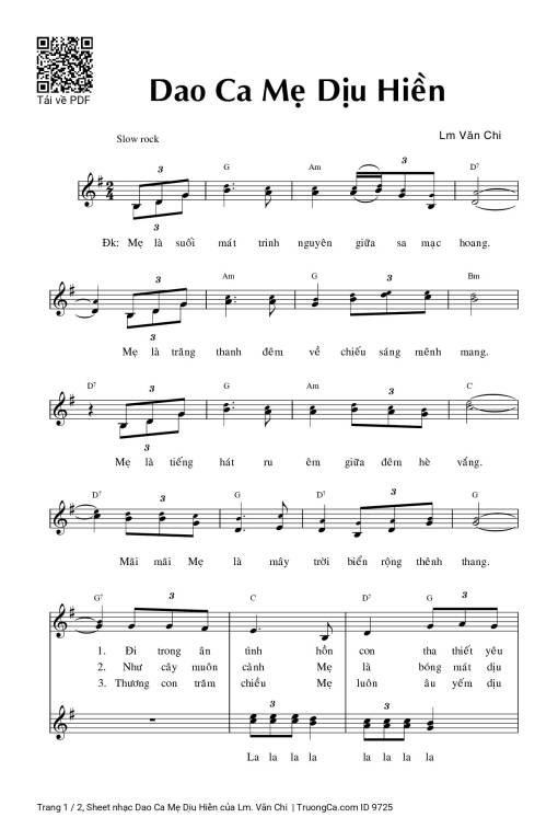 Sheet PDF of Dao Ca Mẹ Dịu Hiền