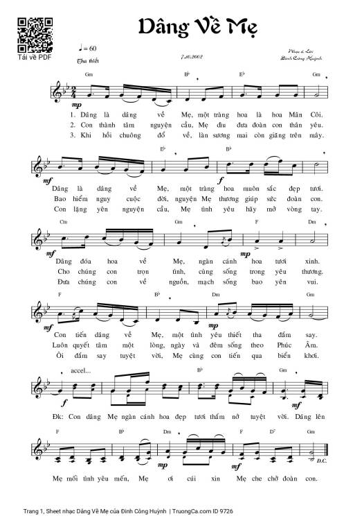 Sheet PDF of Dâng Về Mẹ