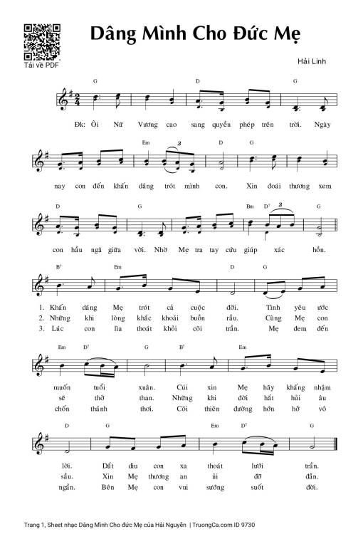 Sheet PDF of Dâng Mình Cho đức Mẹ