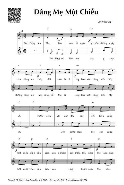 Sheet PDF of Dâng Mẹ Một Chiều