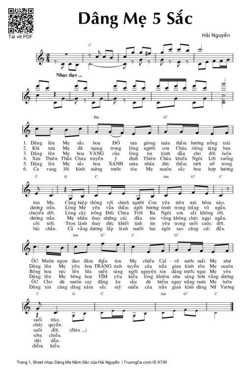 Sheet PDF of Dâng Mẹ Năm Sắc