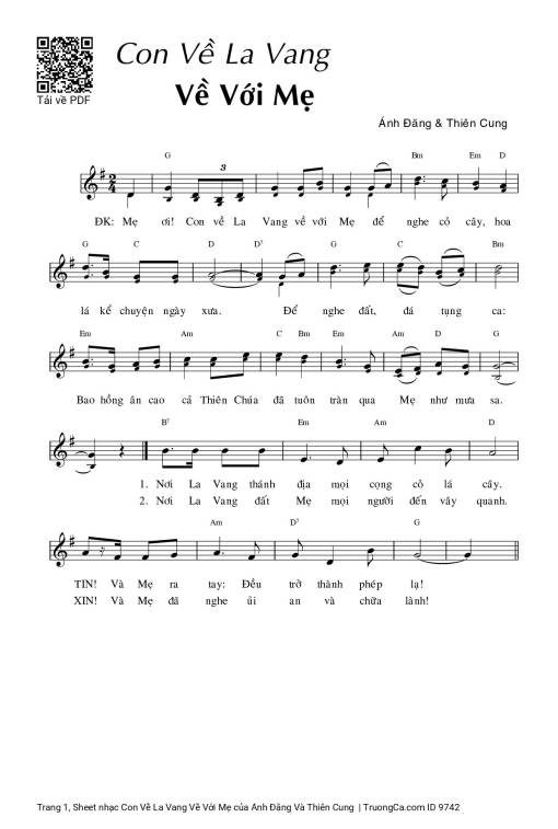 Sheet PDF of Con Về La Vang Về Với Mẹ