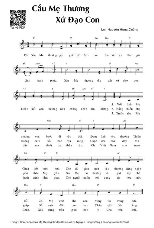 Sheet PDF of Cầu Mẹ Thương Xứ đạo Con
