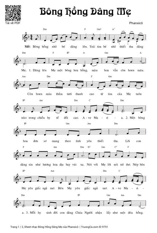 Sheet PDF of Bông Hồng Dâng Mẹ