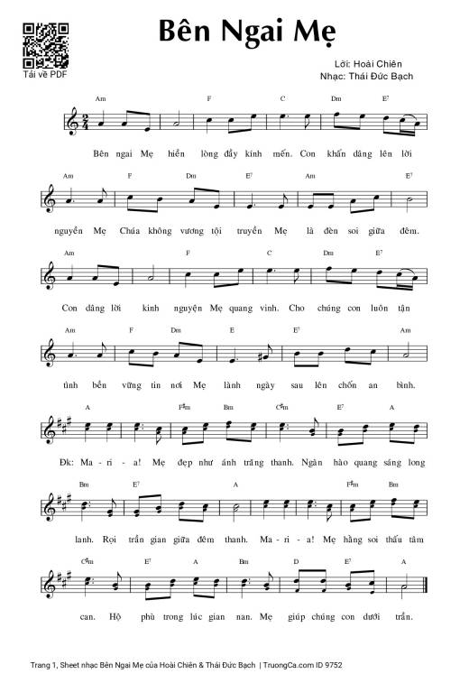 Sheet PDF of Bên Ngai Mẹ - Hoài Chiên & Thái Đức Bạch