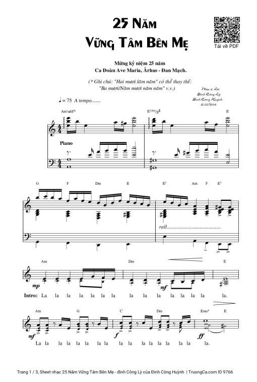 Sheet PDF of 25 Năm Vững Tâm Bên Mẹ - đinh Công Lý