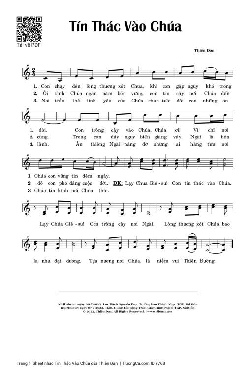 Sheet PDF of Tín Thác Vào Chúa