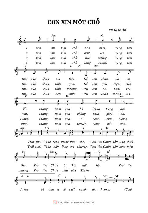 Sheet PDF of Con Xin Một Chỗ