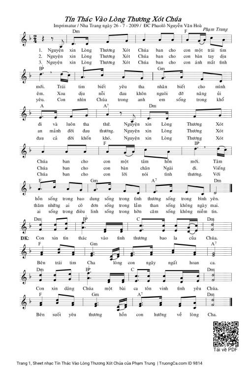 Sheet PDF of Tín Thác Vào Lòng Thương Xót Chúa