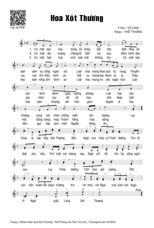 Sheet PDF of Hoa Xót Thương - Thế Thông