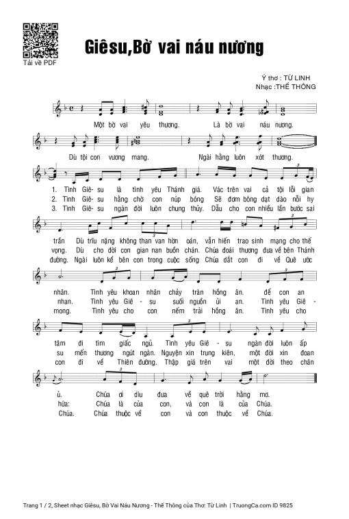 Sheet PDF of Giêsu, Bờ Vai Náu Nương - Thế Thông