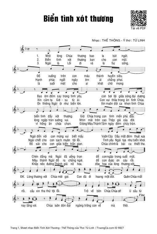 Sheet PDF of Biển Tình Xót Thương - Thế Thông