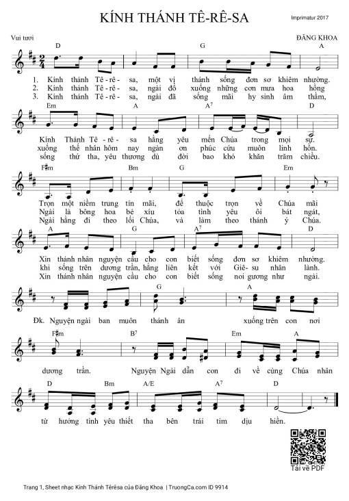 Sheet PDF of Kính Thánh Têrêsa