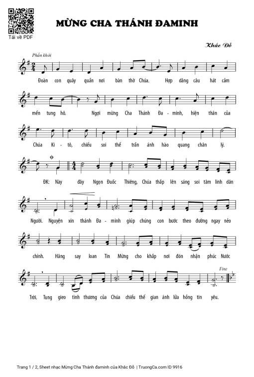 Sheet PDF of Mừng Cha Thánh đaminh