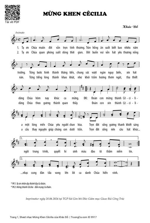 Sheet PDF of Mừng Khen Cêcilia