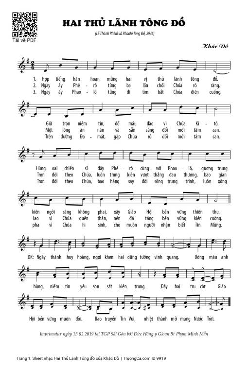 Sheet PDF of Hai Thủ Lãnh Tông đồ