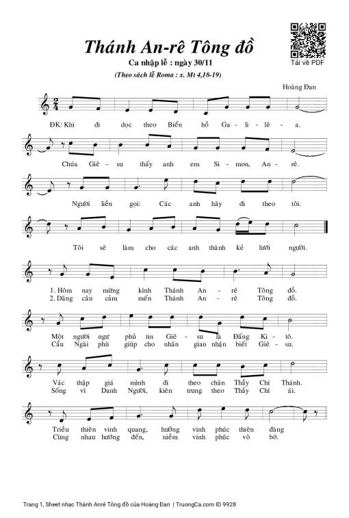 Sheet PDF of Thánh Anrê Tông đồ