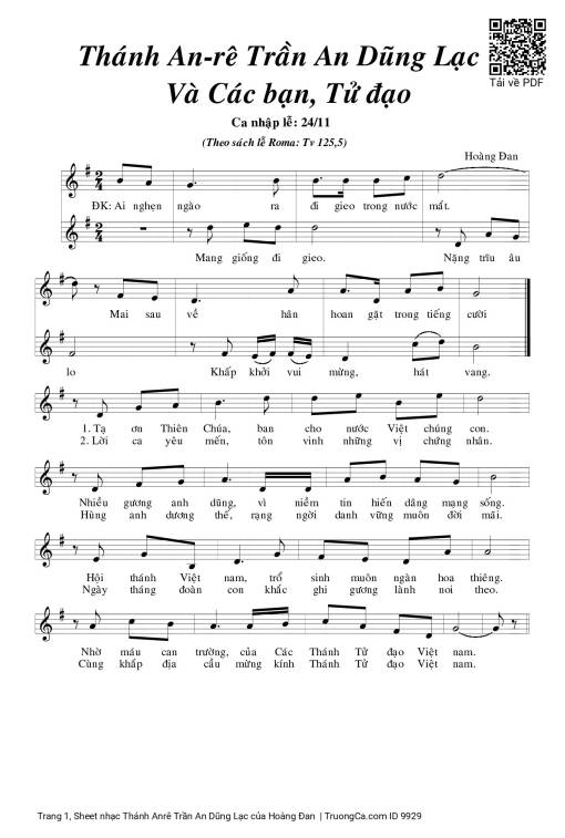 Sheet PDF of Thánh Anrê Trần An Dũng Lạc