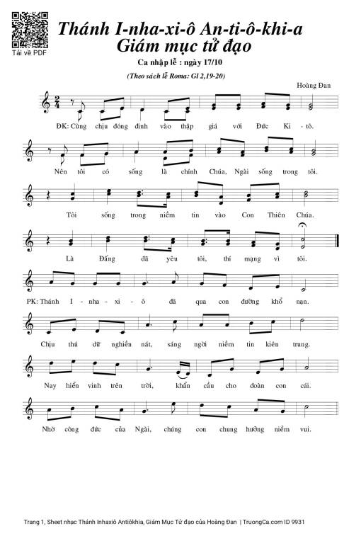 Sheet PDF of Thánh Inhaxiô Antiôkhia, Giám Mục Tử đạo