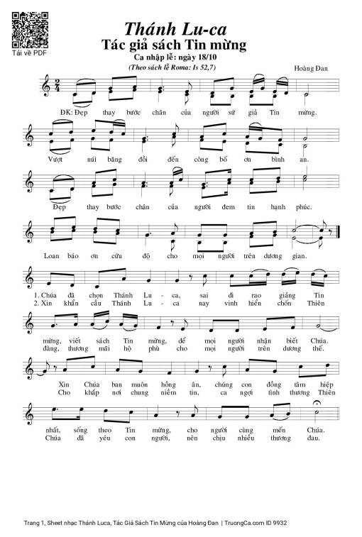 Sheet PDF of Thánh Luca, Tác Giả Sách Tin Mừng