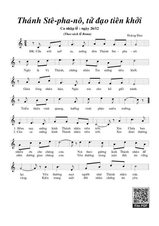 Sheet PDF of Thánh Stêphanô, Tử đạo Tiên Khởi