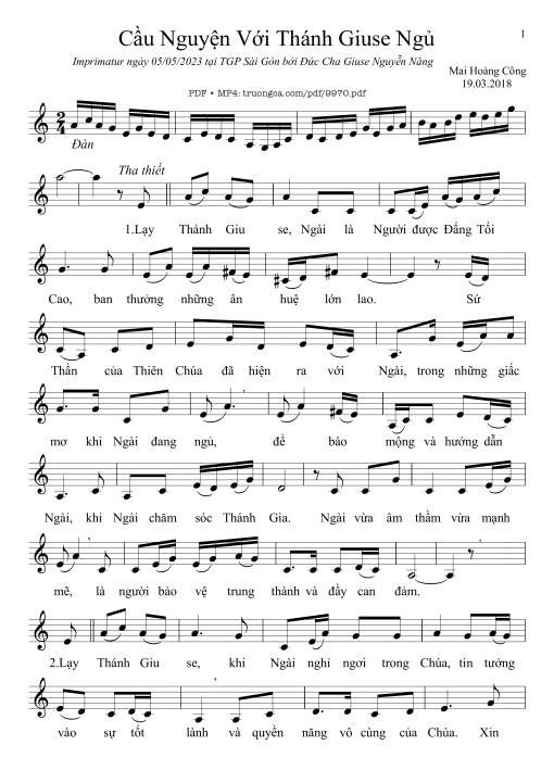 Sheet PDF of Cầu Nguyện Với Thánh Giuse Ngủ
