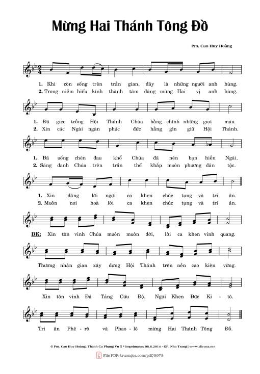 Sheet PDF of Mừng Hai Thánh Tông đồ