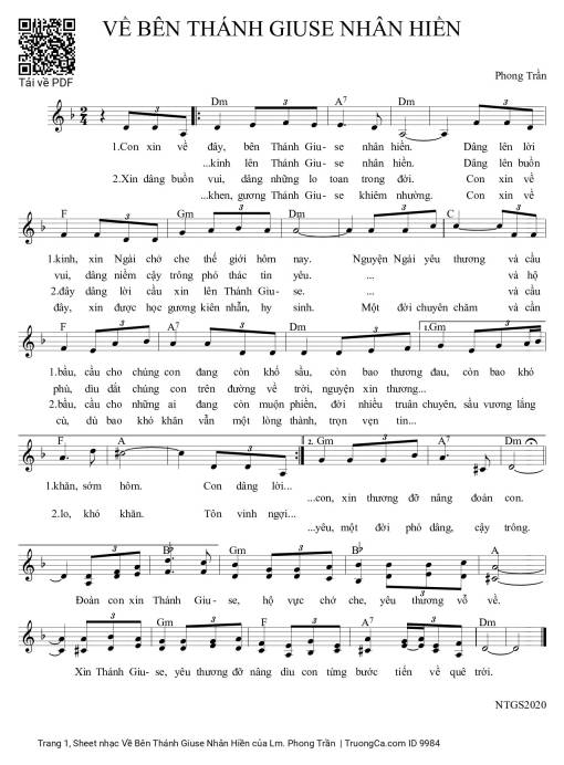 Sheet PDF of Về Bên Thánh Giuse Nhân Hiền