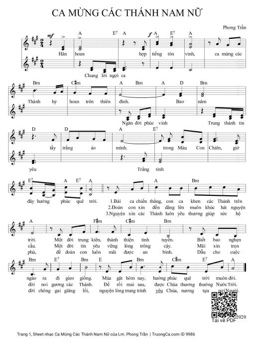 Sheet PDF of Ca Mừng Các Thánh Nam Nữ