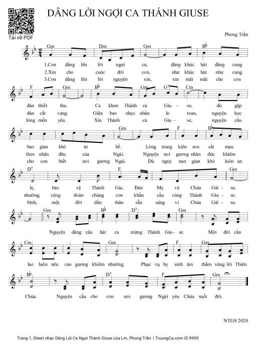 Sheet PDF of Dâng Lời Ca Ngợi Thánh Giuse